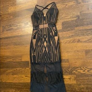 Shona Joy black and mesh midi dress.